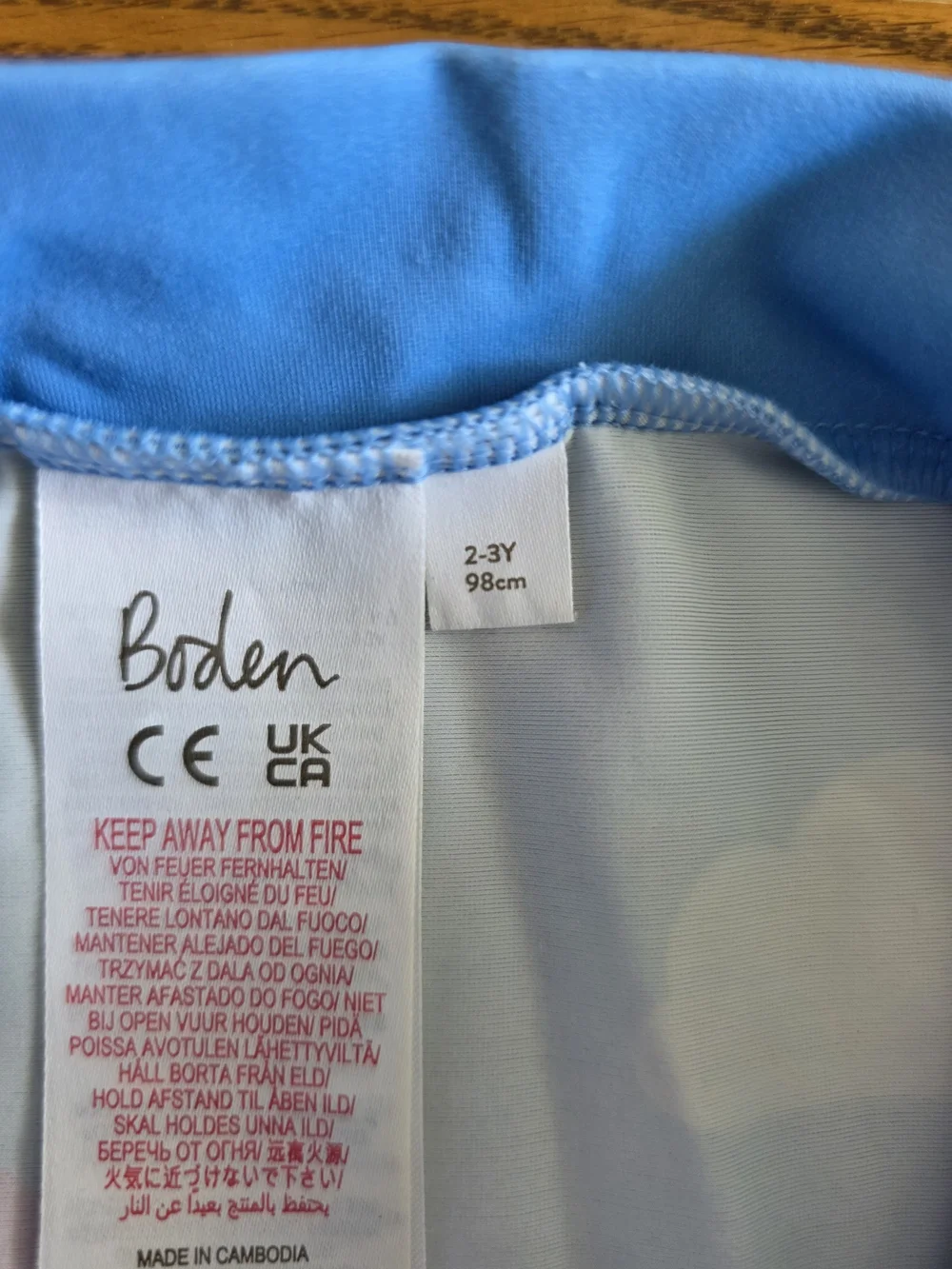 Boden Bright Blue Short-Sleeve One-Piece with Rainbow Stripes